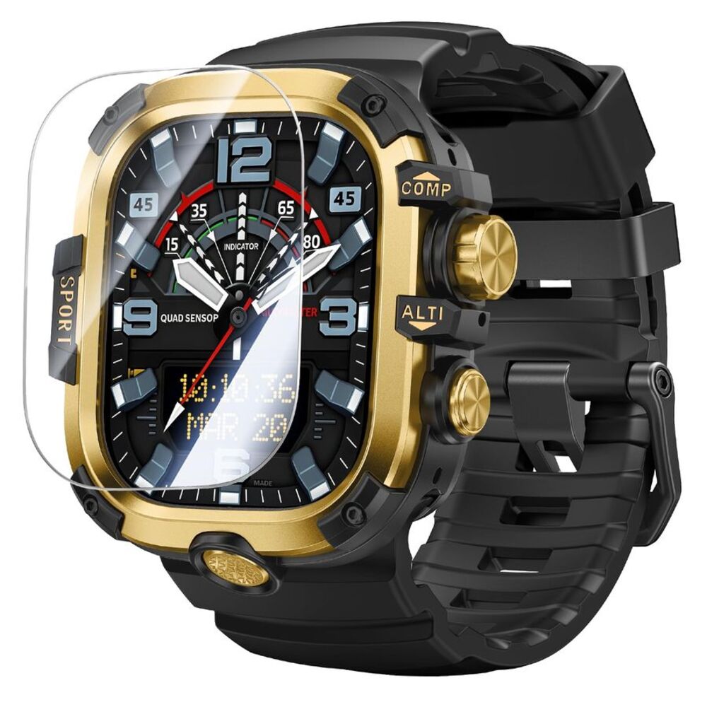 Black 49mm Rugged Case Band Kit for Apple Watch Ultra 3 2 1 Gold No Watch